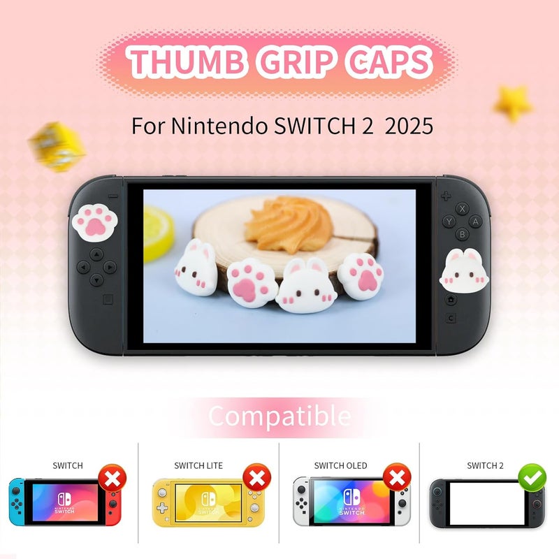 FlyingMage Paw Bunny Switch 2 Joycon Thumb Grips Caps, 4 PCS Cute Kawaii 3D Silicone Analog Thumbstick Button Cover for NS Switch 2 Joystick Caps - Image 2